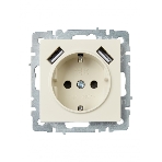 Розетка 1-местная IEK BRITE РЮш10-1-БрКр 16А, с USB A+A 2.1А, с заземлением с защитными шторками, бежевый