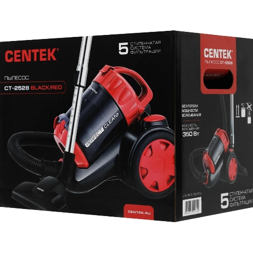 Пылесос Centek CT-2528 Red красный/черный, 350/2000 Вт, уборка сухая, пылесборник циклонный фильтр 1.5 л