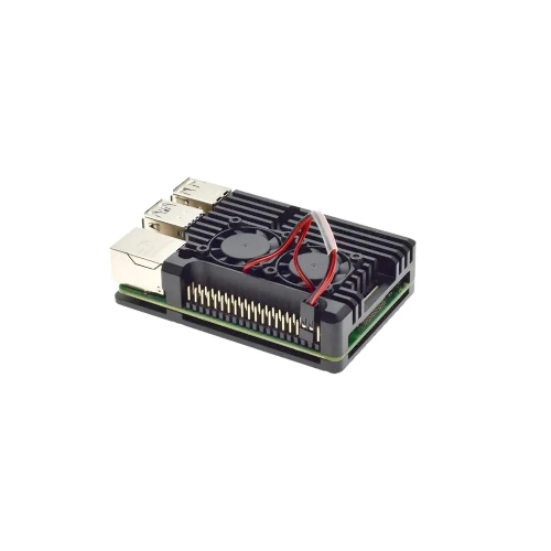 Компьютерный корпус Qumo Aluminum case with double black 2-wire fans, Raspberry Pi 5B, black(RS056)