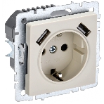 Розетка 1-местная IEK BRITE РЮш10-1-БрКр 16А, с USB A+A 2.1А, с заземлением с защитными шторками, бежевый