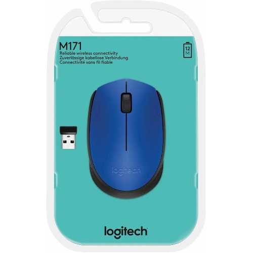 Мышь беспроводная Logitech M171 синий, 1000 dpi, радиоканал, USB, кнопки - 3