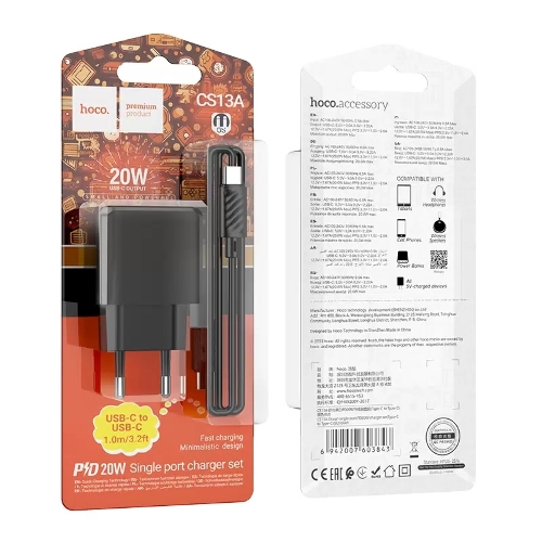Сетевое зарядное устройство HOCO (6942007603843) CS13Aaa 1Type-C PD 20W, черный