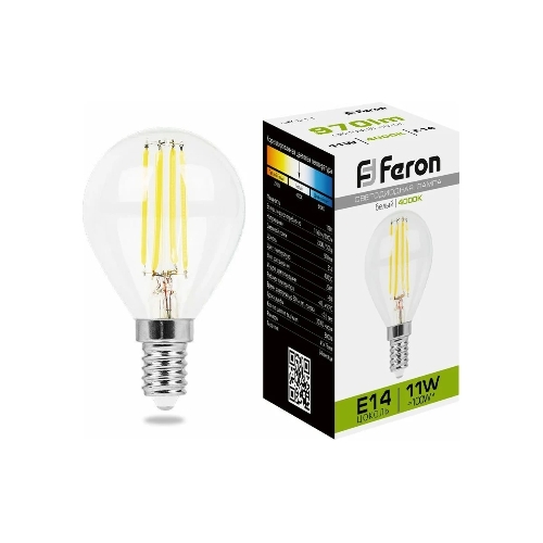 Лампа светодиодная Feron LB-511 11 вт Е14 белый шар FILAMENT