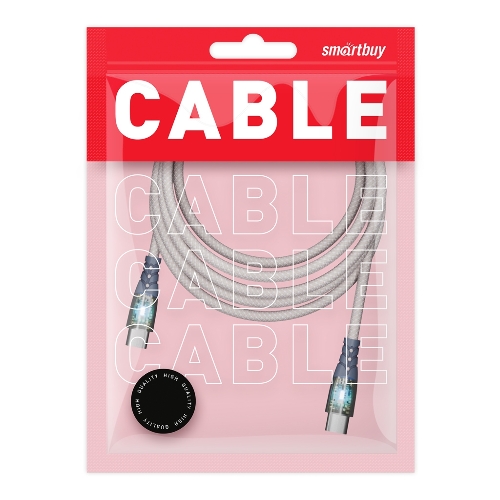 Кабель Smartbuy для зарядки и передачи данных, прозрачные наконечники TYPE C - TYPE C, 3А, нейл., серый, 1 м, IK-3112FCTRANSP-GRAY