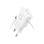 Сетевое зарядное устройство Qumo Energy (Charger 0026) 2.1A, встроенный кабель Lightning 8 Pin, белый