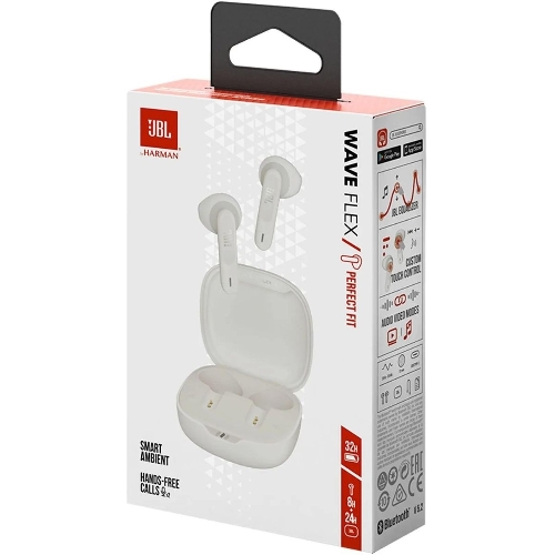Наушники TWS JBL Wave Flex белый, вкладыши, Bluetooth, быстрая зарядка, до 8 ч