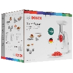 Мясорубка электрическая Bosch MFW2514W белый, 1500 Вт, 1.7 кг/мин, защита от перегрузки, насадки - 3