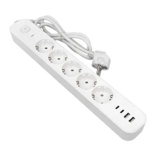 Удлинитель EKF UBA-LUX-515-TC 5х1.5 м IP20 2USB 2.4А+2type-C LUX 1.5 кв.мм
