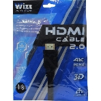 Кабель HDMI C-HM-HM-1.8M Wize, 1.8 м, v.2.0, 19M/19M, позол.разъемы, экран, черный, пакет
