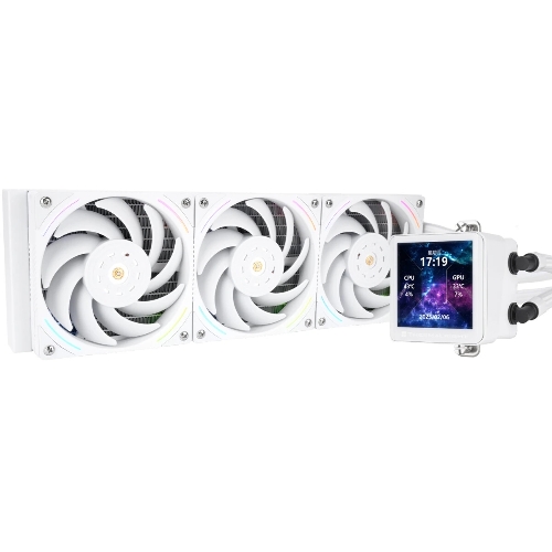 Система жидкостного охлаждения Thermalright Frozen Vision 360 V2 (360мм, LED, White, ARGB/Fans: 3x120мм, 69CFM, 27dBA, 2150RPM/Pump height 60мм, 23dBA, 3000RPM, Rad thickness 27мм/S: 1700, 1200, 1851, 115X, 2011, 2066, AM5, AM4)
