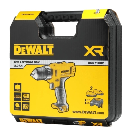 Дрель-шуруповерт DeWalt DCD710D2-QW, 10,8 В, 2 Ач, 24 Нм, щеточный