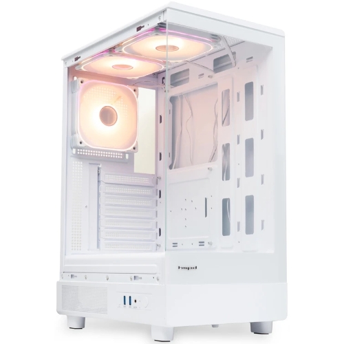 Компьютерный корпус HSPD F510, Panoramic Mid Tower, белый, TG, 0.5 SPCC, 3x120мм ARGB ATX, mATX, mITX 180/280/160мм 1x2.5