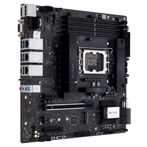 Материнская плата Asus PRO WS W680M-ACE SE, LGA1700, Intel W680, 4xDDR5, 8xSATA, 2xM.2, 1xPCIe 5.0 x16, 1xPCIe 3.0 x4, 1xPCIe 3.0 x1, 1xDP, 1xHDMI, 1xVGA, 3x2.5Gb LAN, 1xUSB-C 10Gbps, 1xUSB-A 10Gbps, 4xUSB-A 5Gbps, 3x3.5 мм, 7.1, mATX