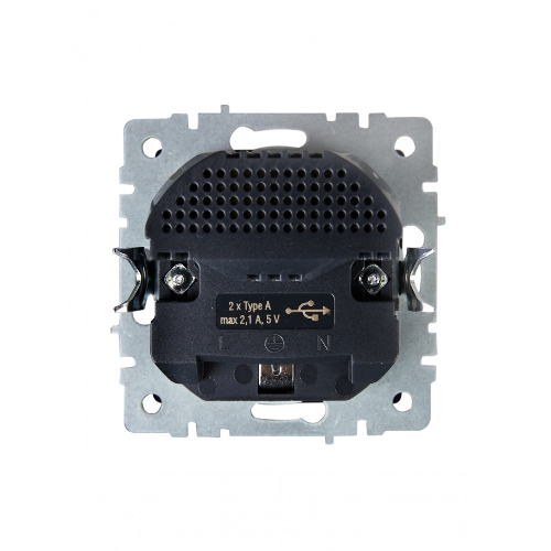 Розетка 1-местная IEK BRITE РЮш10-1-БрШ (BR-R14-16-U21-D21-K37) 16А, с USB A+A 2.1А, с заземлением, с защитными шторками, шампань