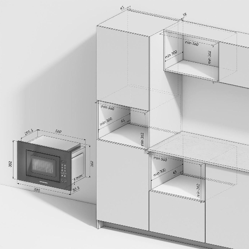 Встраиваемая микроволновая печь Kuppersberg HMW 620 B, объем 20 л, мощность 700 Вт, поворотный стол, High-Tech, 9 автоматических программ, гриль, сенсорное управление, черный