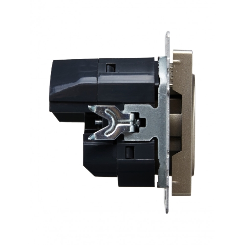 Розетка 1-местная IEK BRITE РЮш10-1-БрШ (BR-R14-16-U21-D21-K37) 16А, с USB A+A 2.1А, с заземлением, с защитными шторками, шампань