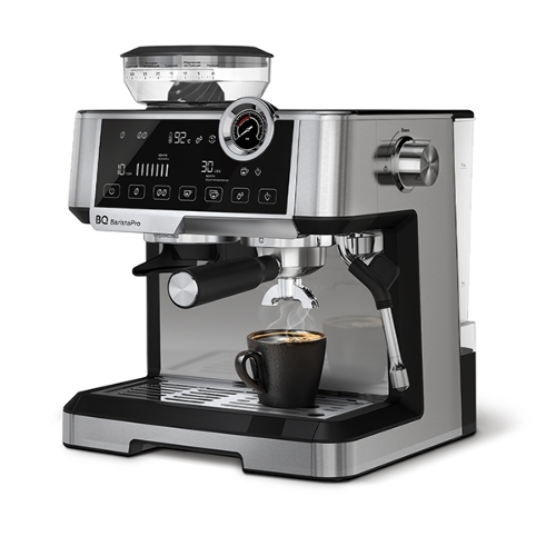 Кофеварка рожковая BQ CM5002 серебристый/черный, исп. кофе - зерновой/молотый, 2,8 л, 2400 Вт, 19 бар