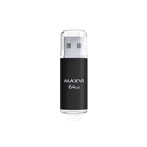 Флешка USB R/W Maxvi MP 64Gb USB 2.0 black, монолит с колпачком, металл + ABS пластик