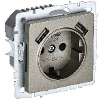 Розетка 1-местная IEK BRITE РЮш10-1-БрШ (BR-R14-16-U21-D21-K37) 16А, с USB A+A 2.1А, с заземлением, с защитными шторками, шампань
