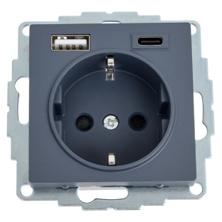 Розетка SE AtlasDesign 16А с USB A+C (5В/2,4А/3 А, 2х5В/1,5А), мех, грифель