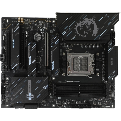 Материнская плата MSI X870E GAMING PLUS WIFI, AM5, AMD X870E, 4xDDR5, 4xSATA, 3xM.2, 1xPCIe 5.0 x16, 1xPCIe 4.0 x4, 2xPCIe 3.0 x1, 1xHDMI, 1xUSB Type-C, 1x5Gb LAN, Wi-Fi 7, Bluetooth 5.4, 2xUSB-C 20Gbps, 1xUSB-C 40Gbps, 2xUSB-A 5Gbps, 2xUSB-A 10Gbps, 4xUSB-A 2.0, 3x3.5 мм, 7.1, ATX
