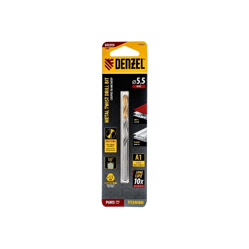 Сверло спиральное по металлу Denzel 5,5 x 93мм, Р6М5, Golden Tip