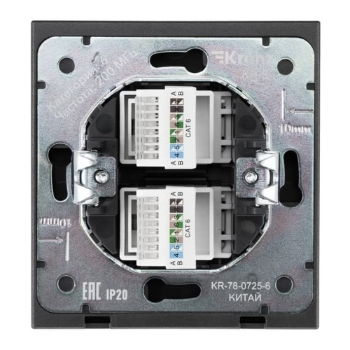 Розетка Kranz STRONG компьютерная двойная RJ45+RJ45 кат6 с/у графит