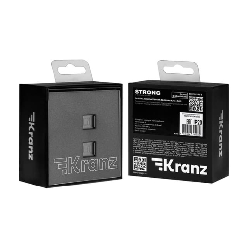 Розетка Kranz STRONG компьютерная двойная RJ45+RJ45 кат6 с/у графит