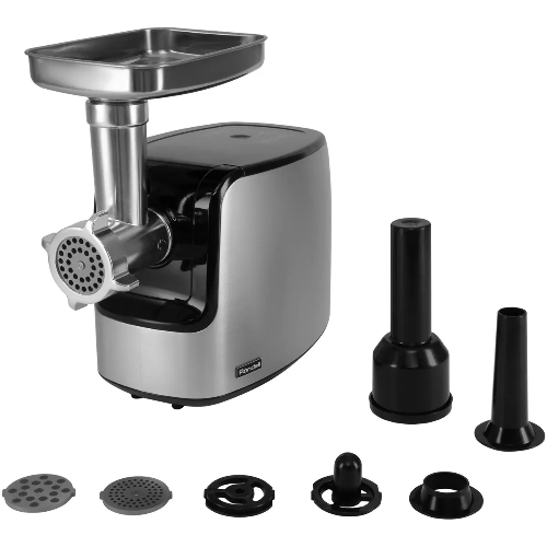 Мясорубка электрическая Rondell RDE-1458 серый, 3000 Вт, 3.5 кг/мин, реверс, защита от перегрузки, металлический лоток, насадки - 5