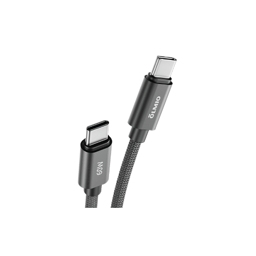 Кабель OLMIO REEL, Type-C - Type-C, 60W 3A, 1.2м, тканевая оплетка, черный