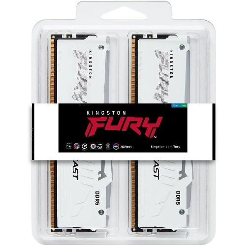 Оперативная память Kingston Fury Beast, DDR5, 32Gb (2x16Gb), 5200MHz, CL40, DIMM, с радиаторами, RGB, белый