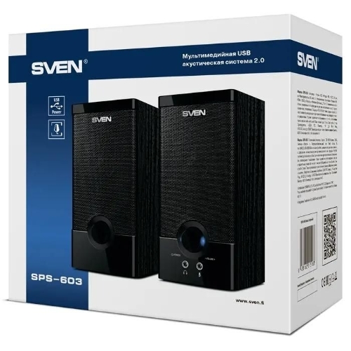 Колонки SVEN SPS-603 черный USB-порт ПК, ноутбука или адаптер 5V DC