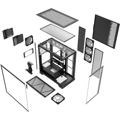 Компьютерный корпус XPG INVADER X BLACK (INVADERXMT-BKCWW) Mid-Tower Gaming ATX PC Case with Panoramic View, Tempered Glass Panels, and RGb Lighting Black