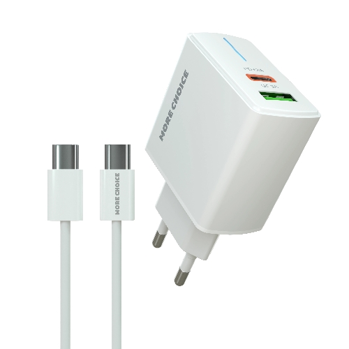 Сетевое зарядное устройство MORE CHOICE NC61a белый - 1USB+1USB-C 3.0A PD 20W+QC3.0 быстрая зарядка для Type-C