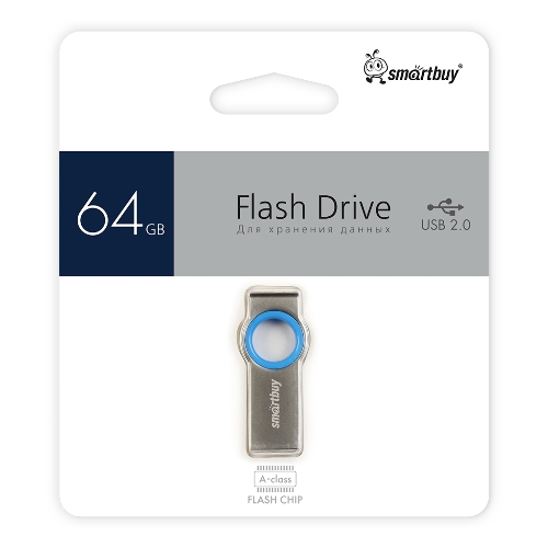 Флешка USB Smartbuy Metal Blue (SB064GbMC2), 64Gb, USB 2.0, R/W 20/10, синий/серебристый