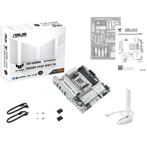 Материнская плата Asus TUF GAMING B850M-PLUS WIFI7 W, AM5, AMD B850, 4xDDR5, 4xSATA, 3xM.2, 1xPCIe 5.0 x16, 1xPCIe 3.0 x1, 1xDP, 1xHDMI, 1x2.5Gb LAN, Wi-Fi 7, Bluetooth 5.4, 1xUSB-C 20Gbps, 3xUSB-A 10Gbps, 4xUSB-A 5Gbps, 4xUSB-A 2.0, 5x3.5 мм, 7.1, mATX