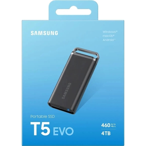 Внешний SSD Samsung T5 EVO, 4TB, USB 3.2 Gen 1 Type-C, R/W 460/460, черный