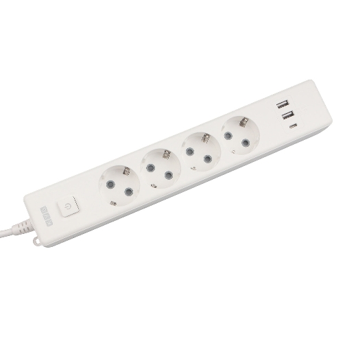 Бытовой удлинитель PowerCube, 4 р с/з вык., 3USB, 3500 Вт, 16А, 1.9 м, 3x1,0 (белый) PC-6-2M