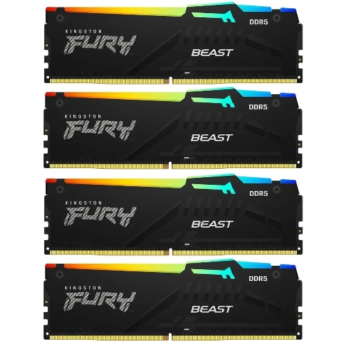 Оперативная память Kingston Fury Beast, DDR5, 64Gb (4x16GB), 5200MHz, CL40, DIMM, с радиаторами, RGB, черный
