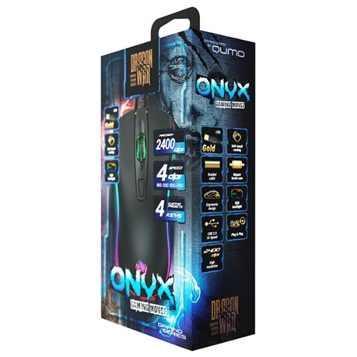 Мышь проводная Qumo Onyx RGb M73 черный, 2400 dpi, USB, кнопки - 4