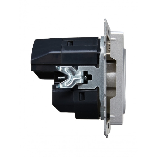 Розетка 1-местная IEK BRITE РЮш10-1-БрА (BR-R14-16-U21-D21-K47) с заземлением, с защитными шторками, 16А, с USB A+A 5В 2,1А, алюминий