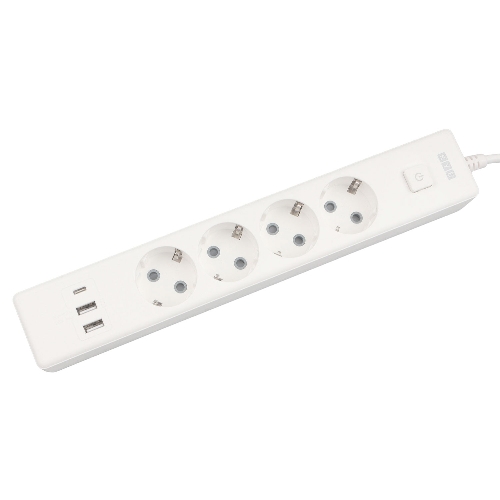 Бытовой удлинитель PowerCube, 4 р с/з вык., 3USB, 3500 Вт, 16А, 1.9 м, 3x1,0 (белый) PC-6-2M