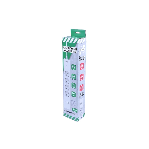 Бытовой удлинитель PowerCube, 4 р с/з вык., 3USB, 3500 Вт, 16А, 1.9 м, 3x1,0 (белый) PC-6-2M