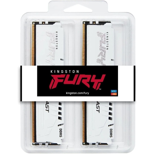 Оперативная память Kingston Fury Beast, DDR5, 32Gb (2x16Gb), 5600MHz, CL40, DIMM, с радиатором, белый