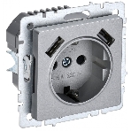 Розетка 1-местная IEK BRITE РЮш10-1-БрА (BR-R14-16-U21-D21-K47) с заземлением, с защитными шторками, 16А, с USB A+A 5В 2,1А, алюминий