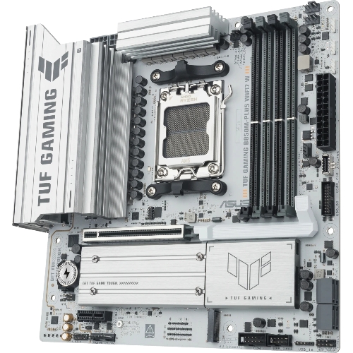 Материнская плата Asus TUF GAMING B850M-PLUS WIFI7 W, AM5, AMD B850, 4xDDR5, 4xSATA, 3xM.2, 1xPCIe 5.0 x16, 1xPCIe 3.0 x1, 1xDP, 1xHDMI, 1x2.5Gb LAN, Wi-Fi 7, Bluetooth 5.4, 1xUSB-C 20Gbps, 3xUSB-A 10Gbps, 4xUSB-A 5Gbps, 4xUSB-A 2.0, 5x3.5 мм, 7.1, mATX