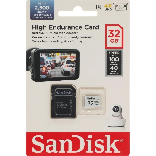 Флеш карта microSD 32Gb SanDisk microSDHC Class 10 UHS-I U3 V30 High Endurance Video Monitoring Card