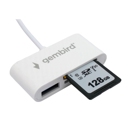 Кард-ридер Gembird FD2-MSD-2/белый/SD/SDHC/SDXC/TF/MicroSD/USB 2.0/USB Type-C (2.0)/пластик