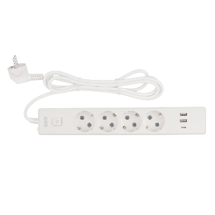 Бытовой удлинитель PowerCube, 4 р с/з вык., 3USB, 3500 Вт, 16А, 1.9 м, 3x1,0 (белый) PC-6-2M