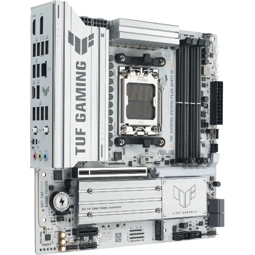 Материнская плата Asus TUF GAMING B850M-PLUS WIFI7 W, AM5, AMD B850, 4xDDR5, 4xSATA, 3xM.2, 1xPCIe 5.0 x16, 1xPCIe 3.0 x1, 1xDP, 1xHDMI, 1x2.5Gb LAN, Wi-Fi 7, Bluetooth 5.4, 1xUSB-C 20Gbps, 3xUSB-A 10Gbps, 4xUSB-A 5Gbps, 4xUSB-A 2.0, 5x3.5 мм, 7.1, mATX